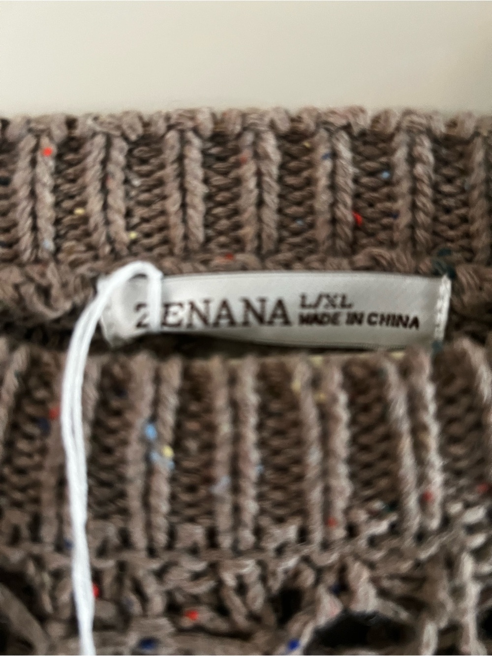 Zenana Outfitters Crochet Scoop-Neck Sweater in Taupe Brown - Picture 4 of 4